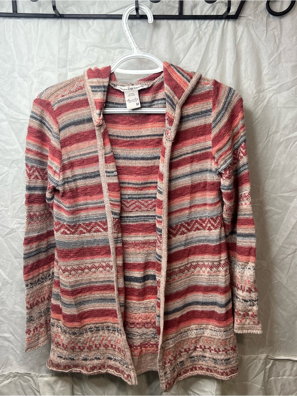 American Rag Cie Vintage BoHo Style Hooded 100% Cotton Open Cardigan